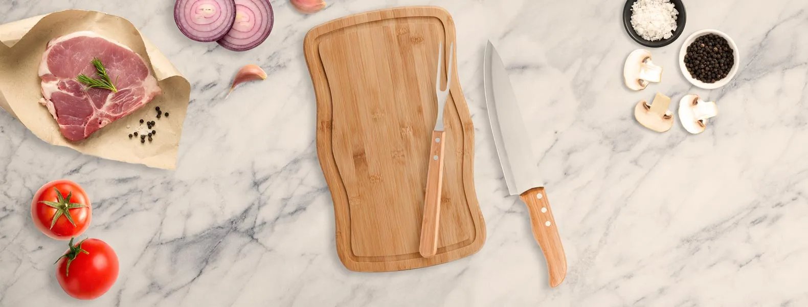 Kit Churrasco em Bambu com Tábua Retangular Personalizada