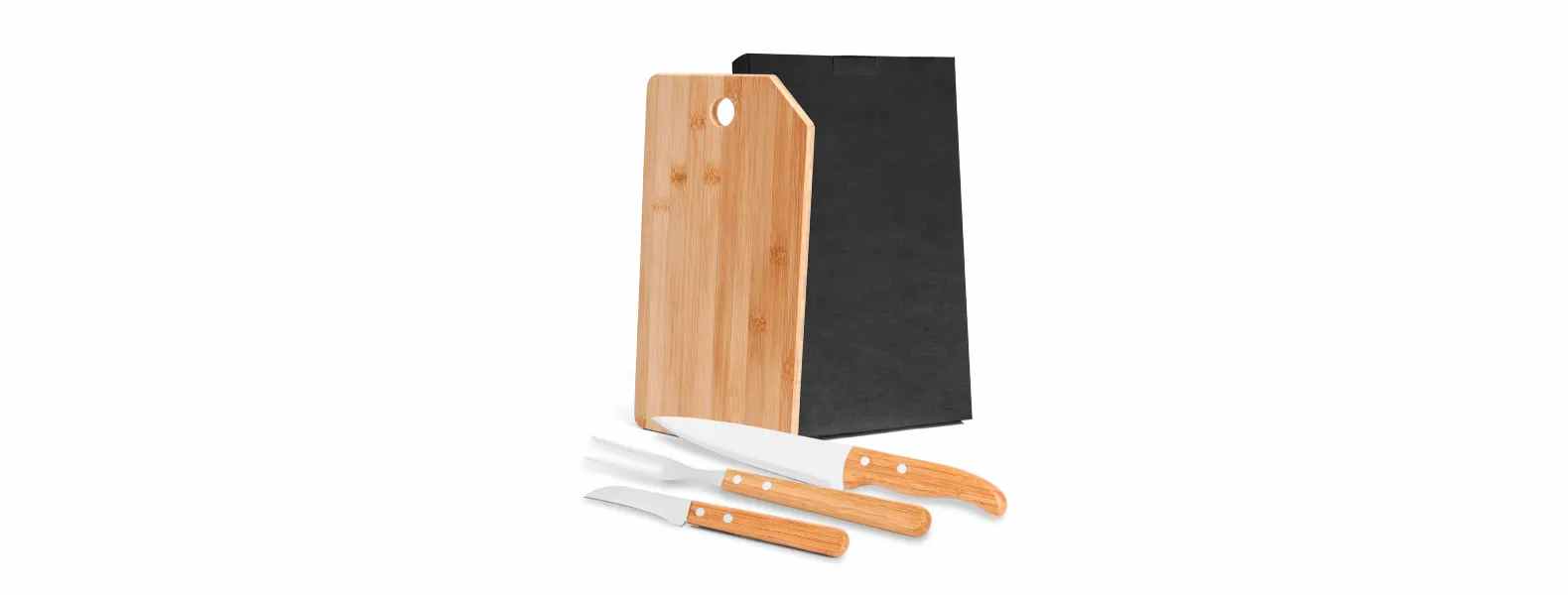 Kit Cozinha em Bambu com Facas e Garfo Personalizado