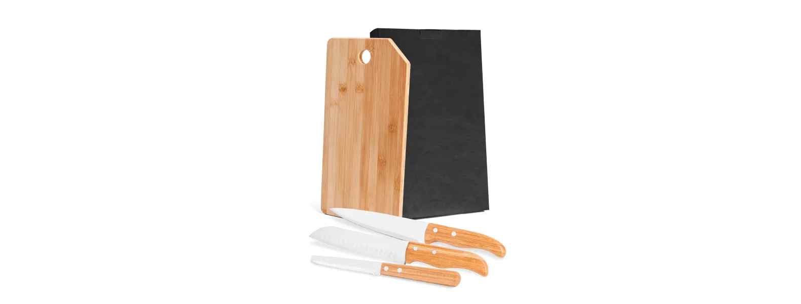 Kit Cozinha em Bambu com Tábua e Faca Santoku Personalizado
