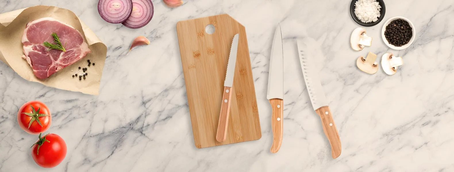 Kit Cozinha em Bambu com Tábua e Faca Santoku Personalizado