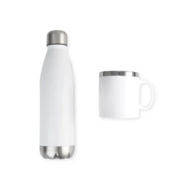 Kit Garrafa e Caneca Branca Personalizado