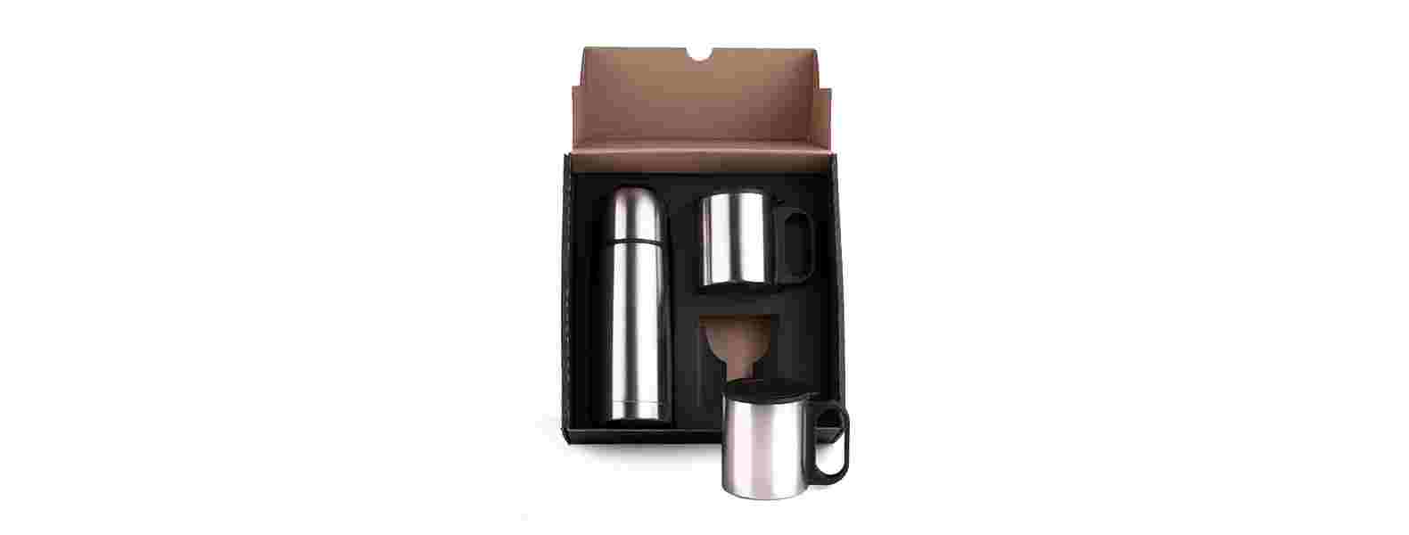 Kit Garrafa E Caneca Em Aço Inox 330/180ml Personalizado 