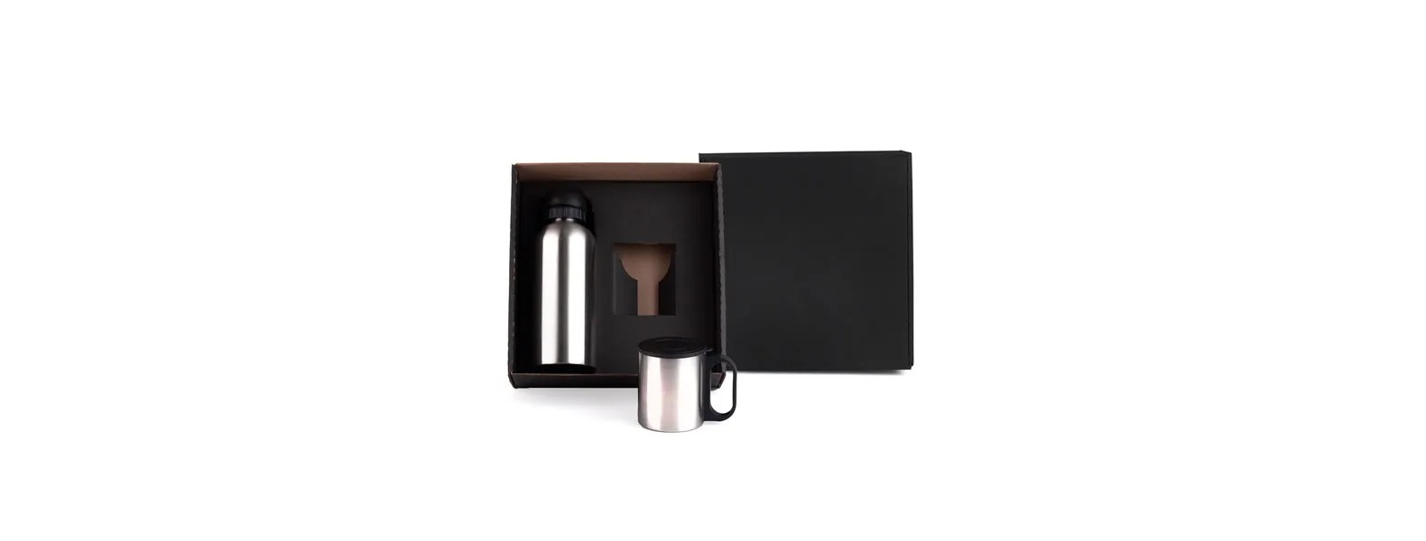 Kit Garrafa e Caneca Em Aço Inox 600/180ml Personalizado 