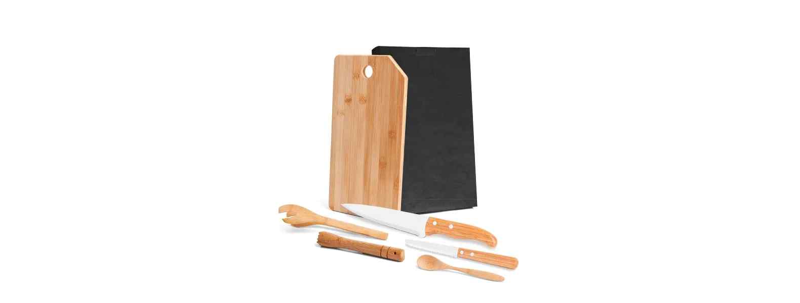 Kit para Bar rm Bambu Mônaco com Facas e Tábua com Logo