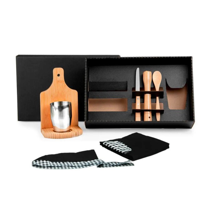 Kit Para Caipirinha Em Bambu Com Avental E Copo com Logo Kit Para Caipirinha Em Bambu Com Avental E Copo com Logo