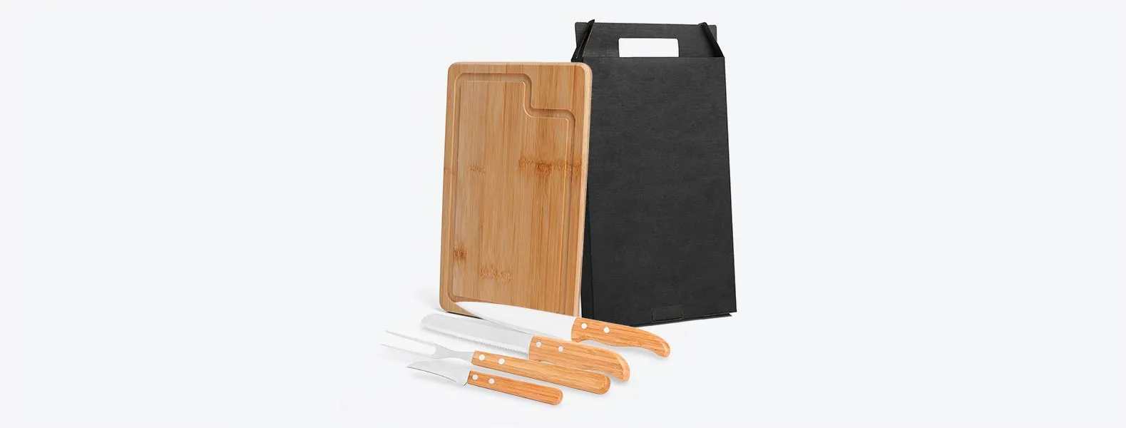 Kit para Churrasco em Bambu com Tábua e Facas Legumes, Pão Personalizado