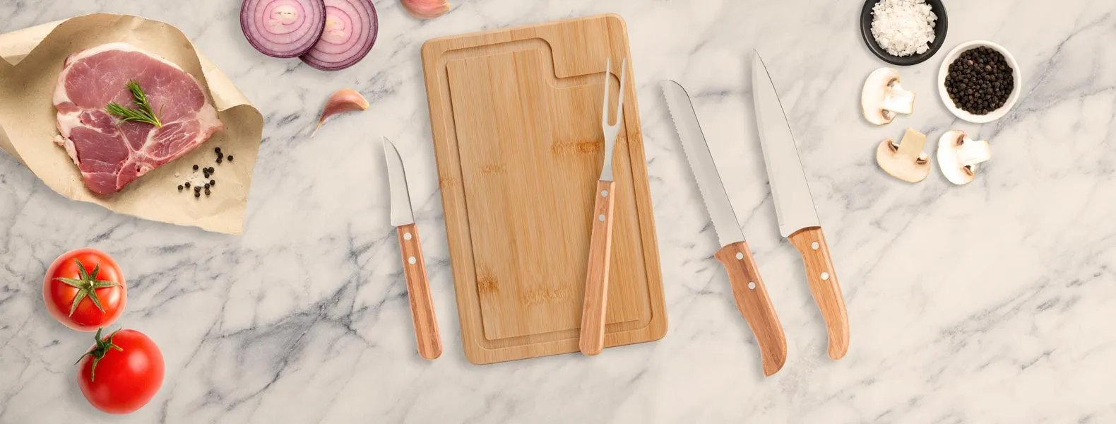 Kit para Churrasco em Bambu com Tábua e Facas Legumes, Pão Personalizado