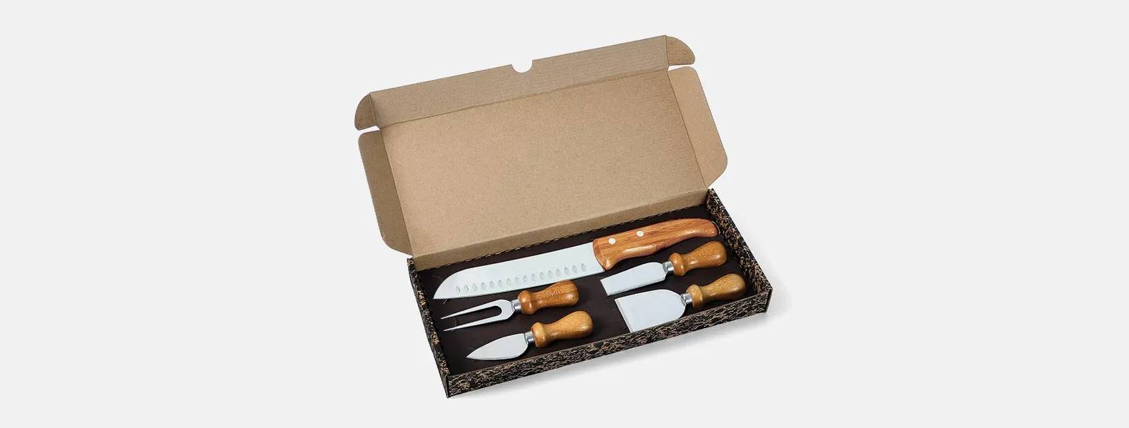 Kit para Queijo E Faca Santoku Em Inox / Bambu Personalizado 