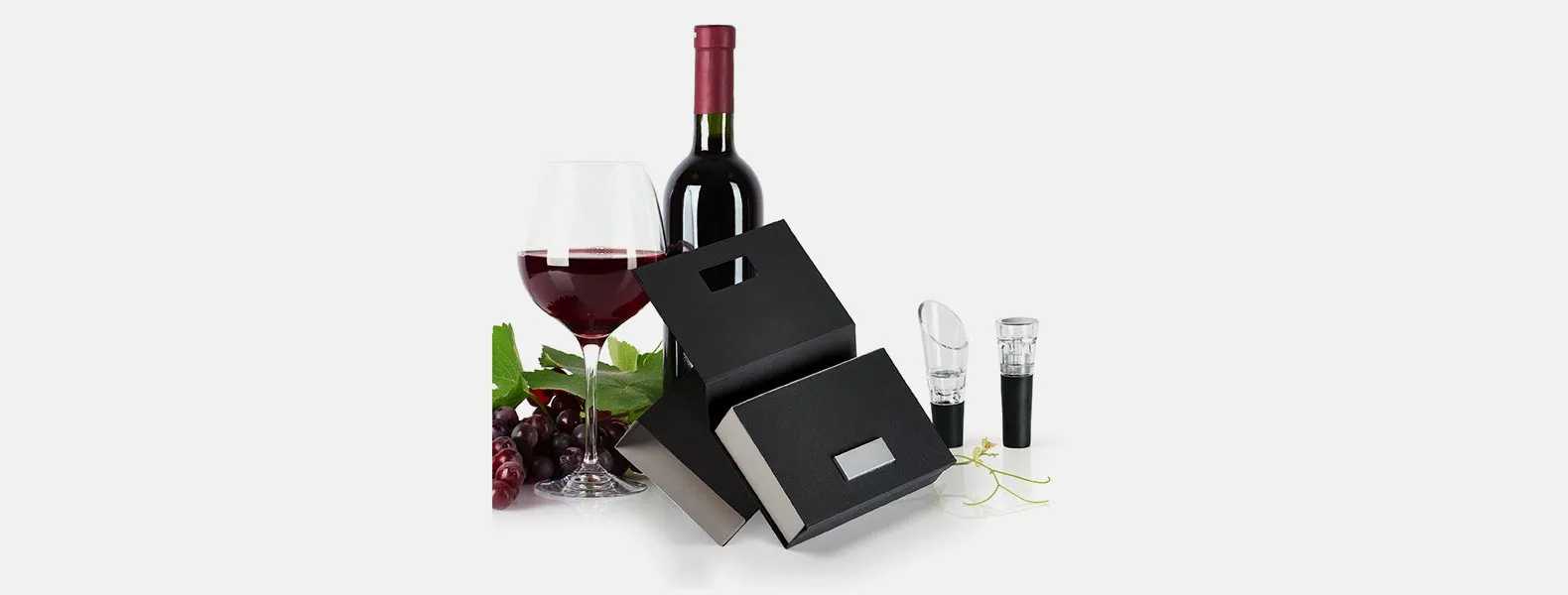 Kit Para Vinho Com Caixa Em Papelão Rígido Preto Personalizado