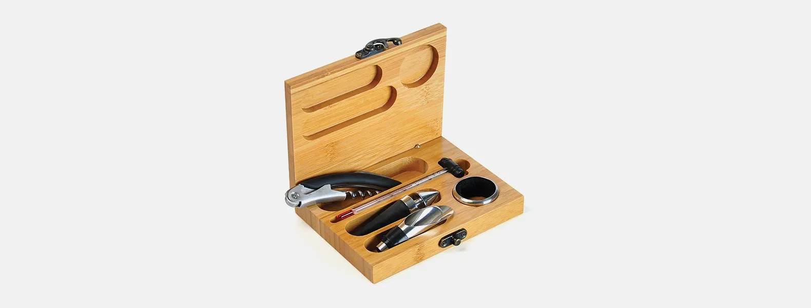 Kit Para Vinho Com Estojo Em Bambu Personalizado
