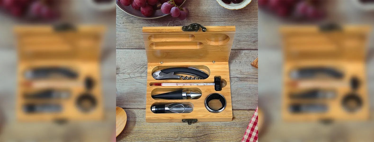 Kit Para Vinho Com Estojo Em Bambu Personalizado