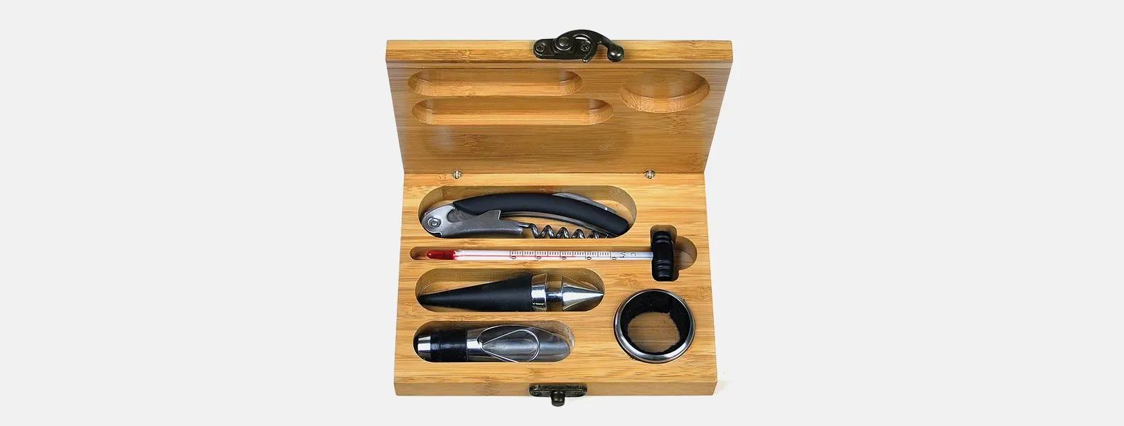 Kit Para Vinho Com Estojo Em Bambu Personalizado