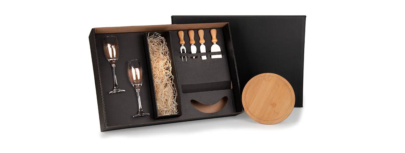 Kit Queijo e Champagne 7 Peças com Logo Personalizado